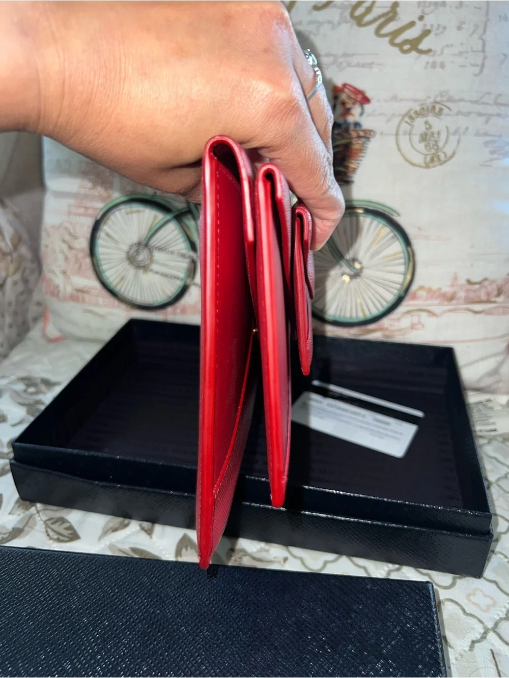 Prada Red Saffiano Envelope Clutch with Gold Logo